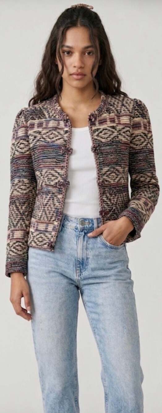 LG Zara Multicolor Jacquard Cardigan Jacket Pom-Pom detail